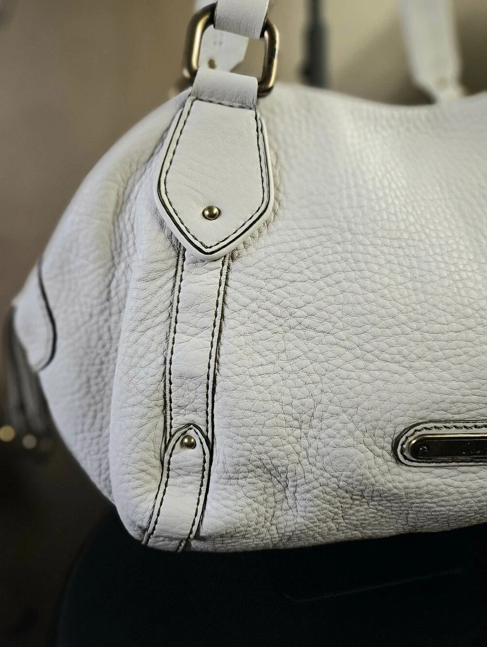 Cole Haan White Pebbled Leather Slouchy Satchel